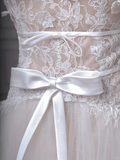 Pretty A Line Spaghetti Straps Tulle Lace Applique Long Wedding Dresses HZ1024