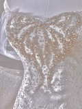 Glitter Mermaid Off The Shoulder Satin Sequin Beads Back With Bow Long Wedding Dresses HZ1024