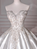 Dreamy Ball Gown Strapless Satin Sequin Beads Long Wedding Dresses HZ1024