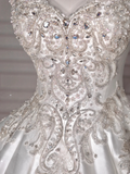 Dreamy Ball Gown Strapless Satin Sequin Beads Long Wedding Dresses HZ1024