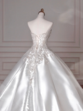 Dreamy Ball Gown Strapless Satin Sequin Beads Long Wedding Dresses HZ1024