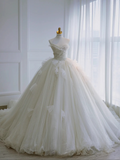 Elegant Ball Gown Strapless Tulle Sequin Long Wedding Dresses HZ1024