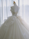 Elegant Ball Gown Strapless Tulle Sequin Long Wedding Dresses HZ1024