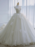 Elegant Ball Gown Strapless Tulle Sequin Long Wedding Dresses HZ1024