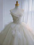 Elegant Ball Gown Strapless Tulle Sequin Long Wedding Dresses HZ1024