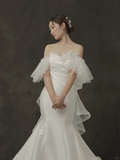 Pretty Mermaid Off The Shoulder Satin Tulle Long Wedding Dresses HZ1024