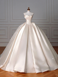 Simple Ball Gown Strapless Satin Long Wedding Dresses HZ1024