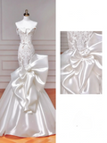Stunning Mermaid Strapless Satin Lace Long Wedding Dresses HZ1024