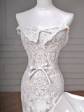 Stunning Mermaid Strapless Satin Lace Long Wedding Dresses HZ1024