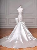 Stunning Mermaid Strapless Satin Lace Long Wedding Dresses HZ1024