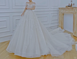 Pretty Ball Gown Off The Shoulder Tulle Sequin With Veil Long Wedding Dresses HZ1024