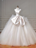 Sweet Ball Gown Strapless Satin Tulle Long Wedding Dresses HZ1024