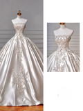 Gorgeous Ball Gown Strapless Satin Sequin Beads Long Wedding Dresses HZ1024