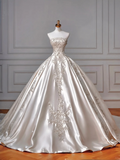 Gorgeous Ball Gown Strapless Satin Sequin Beads Long Wedding Dresses HZ1024