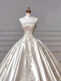 Gorgeous Ball Gown Strapless Satin Sequin Beads Long Wedding Dresses HZ1024