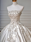 Gorgeous Ball Gown Strapless Satin Sequin Beads Long Wedding Dresses HZ1024