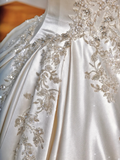Gorgeous Ball Gown Strapless Satin Sequin Beads Long Wedding Dresses HZ1024