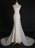 Simple Elegant Mermaid Spaghetti Straps Satin Chiffon Long Wedding Dresses HZ1024