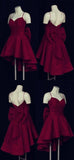 Burgundy A Line Spaghetti Straps Satin Back With Bow Short Homecoming Dress 18th Birthday Outfits HZ1024