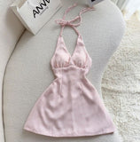 Simple Pink A Line Halter Satin Short Homecoming Dress 18th Birthday Outfits HZ1024