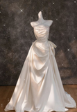 Dreamy A Line Strapless Satin Beads Long Wedding Dresses HZ1024