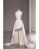Unique A Line Strapless Satin Lace High-Low Long Wedding Dresses HZ1024