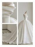 Timeless Ball Gown Strapless Satin Tulle Beads Long Wedding Dresses HZ1024