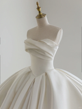 Timeless Ball Gown Strapless Satin Tulle Beads Long Wedding Dresses HZ1024