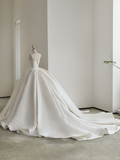 Timeless Ball Gown Strapless Satin Tulle Beads Long Wedding Dresses HZ1024