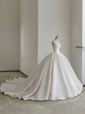 Timeless Ball Gown Strapless Satin Tulle Beads Long Wedding Dresses HZ1024