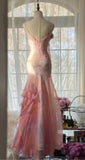 Special Mermaid Spaghetti Straps Chiffon Printed Beads Long Prom Dresses Formal Dress HZ1024