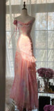 Special Mermaid Spaghetti Straps Chiffon Printed Beads Long Prom Dresses Formal Dress HZ1024