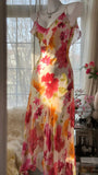 Sexy Mermaid Spaghetti Straps Chiffon Printed Flowers Beads Long Prom Dresses Formal Dress HZ1024