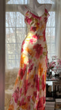 Sexy Mermaid Spaghetti Straps Chiffon Printed Flowers Beads Long Prom Dresses Formal Dress HZ1024