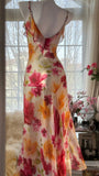 Sexy Mermaid Spaghetti Straps Chiffon Printed Flowers Beads Long Prom Dresses Formal Dress HZ1024