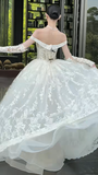 French Tender Ball Gown Off The Shoulder Tulle Lace With Sleeves Long Wedding Dresses HZ1024