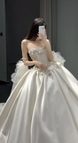 Timeless Ball Gown Strapless Satin Sequin Beads With Veil Long Wedding Dresses HZ1024