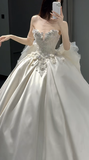 Timeless Ball Gown Strapless Satin Sequin Beads With Veil Long Wedding Dresses HZ1024