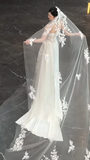 Timeless A Line One Shoulder Strap Satin Tulle Applique With Veil Long Wedding Dresses HZ1024