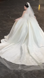 Gorgeous Ball Gown Strapless Satin Sequin Beads With Veil Long Wedding Dresses HZ1024