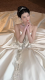 Gorgeous Ball Gown Strapless Satin Sequin Beads With Veil Long Wedding Dresses HZ1024