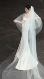 Elegant Mermaid Off The Shoulder Satin With Veil Long Wedding Dresses HZ1024