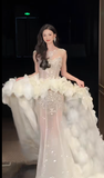 Unique Mermaid Tulle Sequin With Flowers Long Wedding Dresses HZ1024