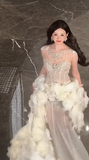 Unique Mermaid Tulle Sequin With Flowers Long Wedding Dresses HZ1024
