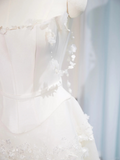 Princess A Line Spaghetti Straps White Satin Tulle Applique Long Wedding Dresses HZ1024