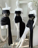 Chic Mermaid Off The Shoulder Black Satin Lace Short Homecoming Dress 20th Birthday Outfits HZ1024
