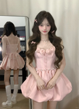Pink A Line Spaghetti Straps Satin Flowers Short Homecoming Dress 18th Birthday Outfits HZ1024