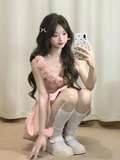 Pink A Line Spaghetti Straps Satin Flowers Short Homecoming Dress 18th Birthday Outfits HZ1024