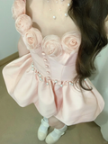 Pink A Line Spaghetti Straps Satin Flowers Short Homecoming Dress 18th Birthday Outfits HZ1024