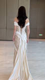 Pretty Mermaid Off The Shoulder Satin Pleated Long Wedding Dresses HZ1024